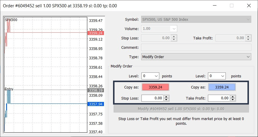 Stop loss ở vị thế hiện có